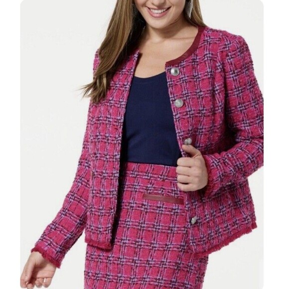 G By Giuliana Timeless Tweed Black Label Raw Hem Jacket Size L Hot Pink Barbie - Picture 2 of 12